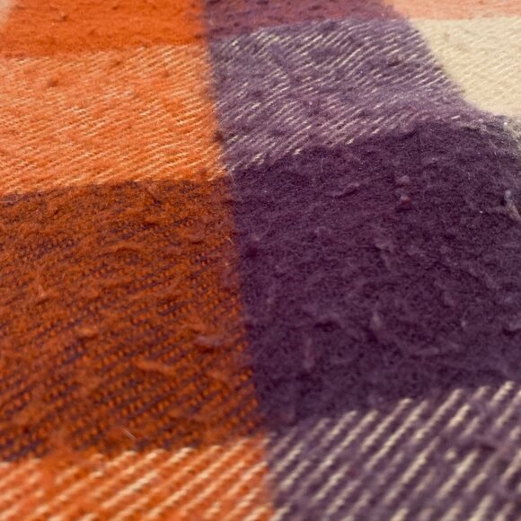 Plaid Wool Throw Blanket - Orange, Brown, Cream - Picture 7 of 7